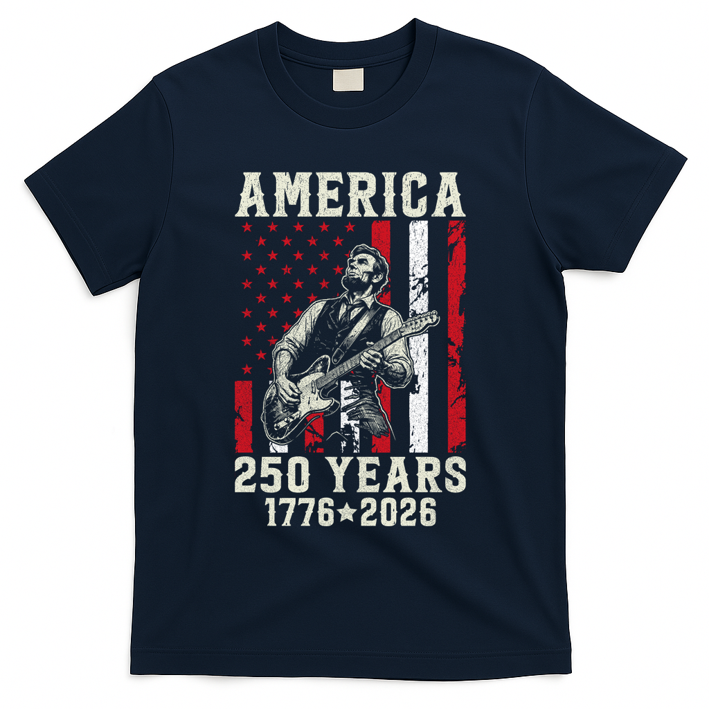 Abraham Lincoln Abe Playing Guitar 250 Years 1776-2026 T-Shirt - Navy