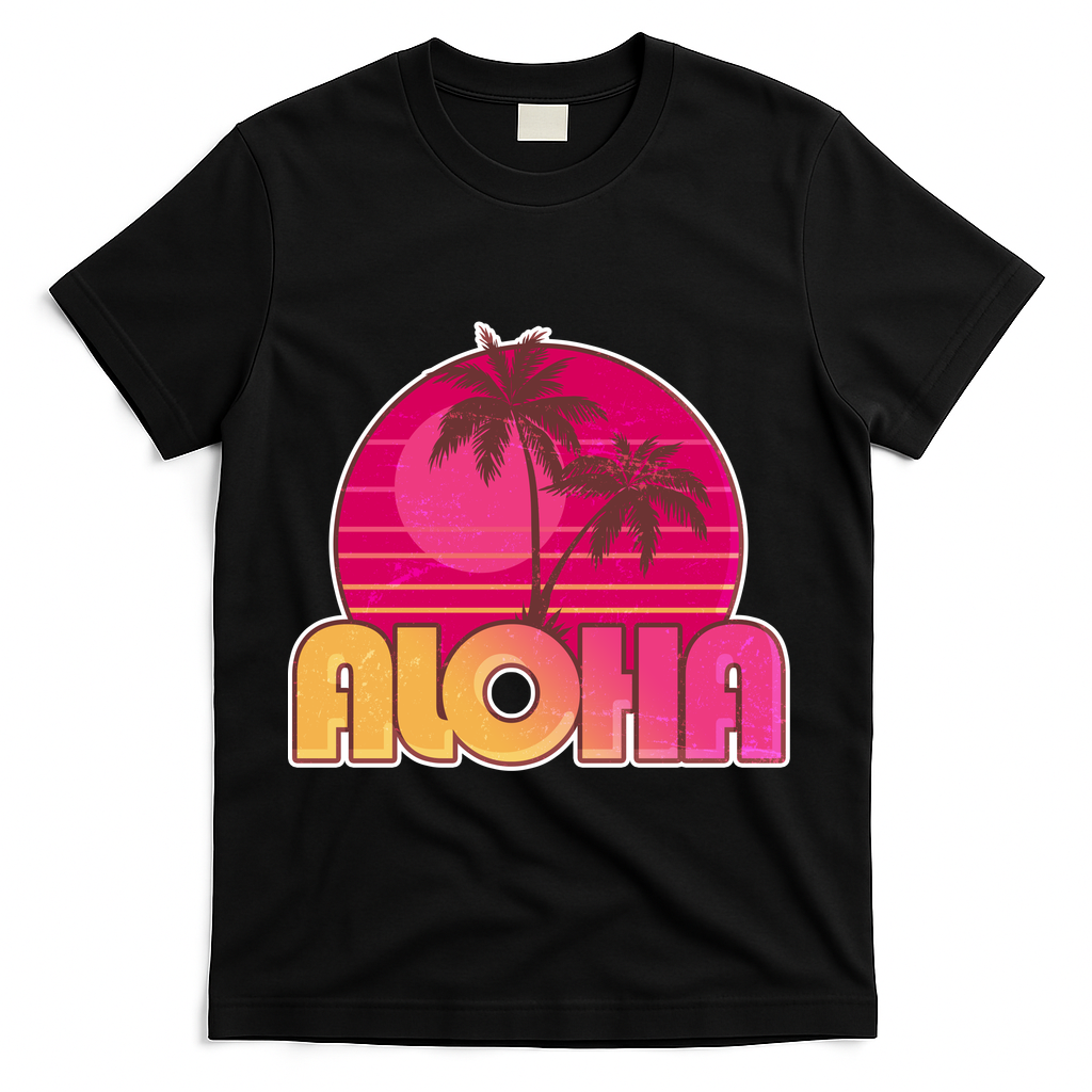 Retro Aloha Summer Fun Pink Logo T-Shirt - Black