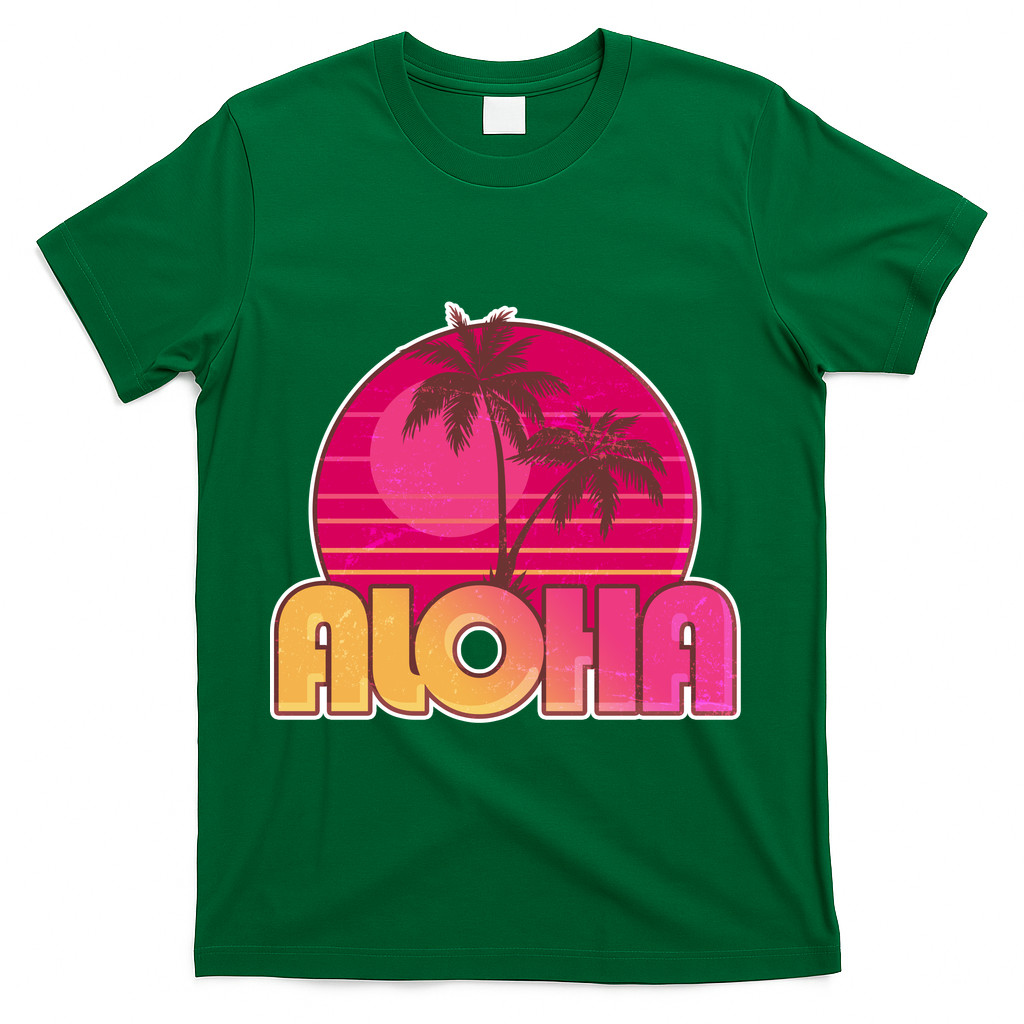 Retro Aloha Summer Fun Pink Logo T-Shirt - Green