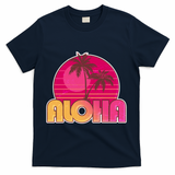 Retro Aloha Summer Fun Pink Logo T-Shirt - Navy