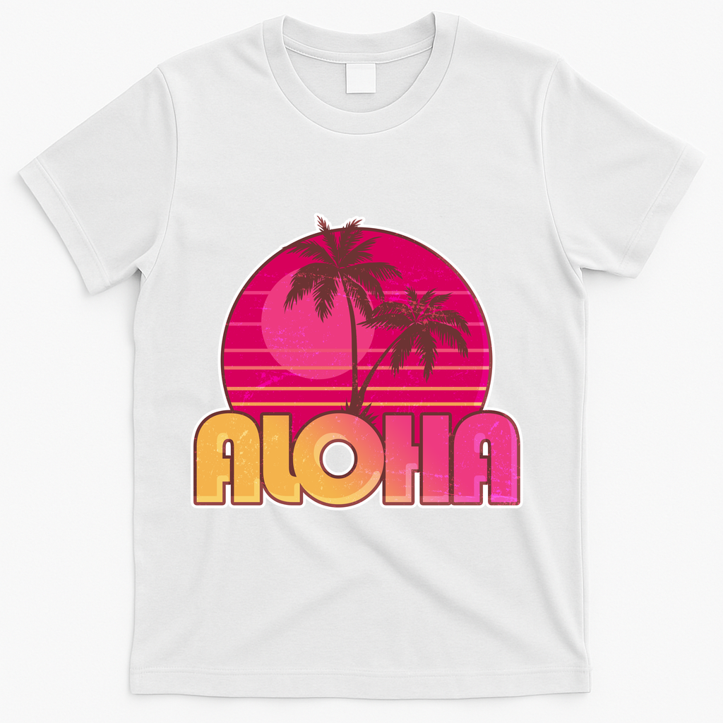 Retro Aloha Summer Fun Pink Logo T-Shirt - White