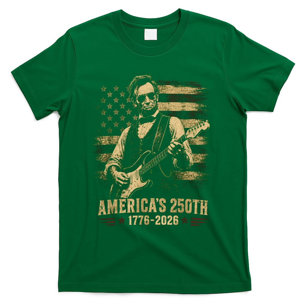 Abraham Lincoln Rocking Out for America's 250th Celebration T-Shirt - Green