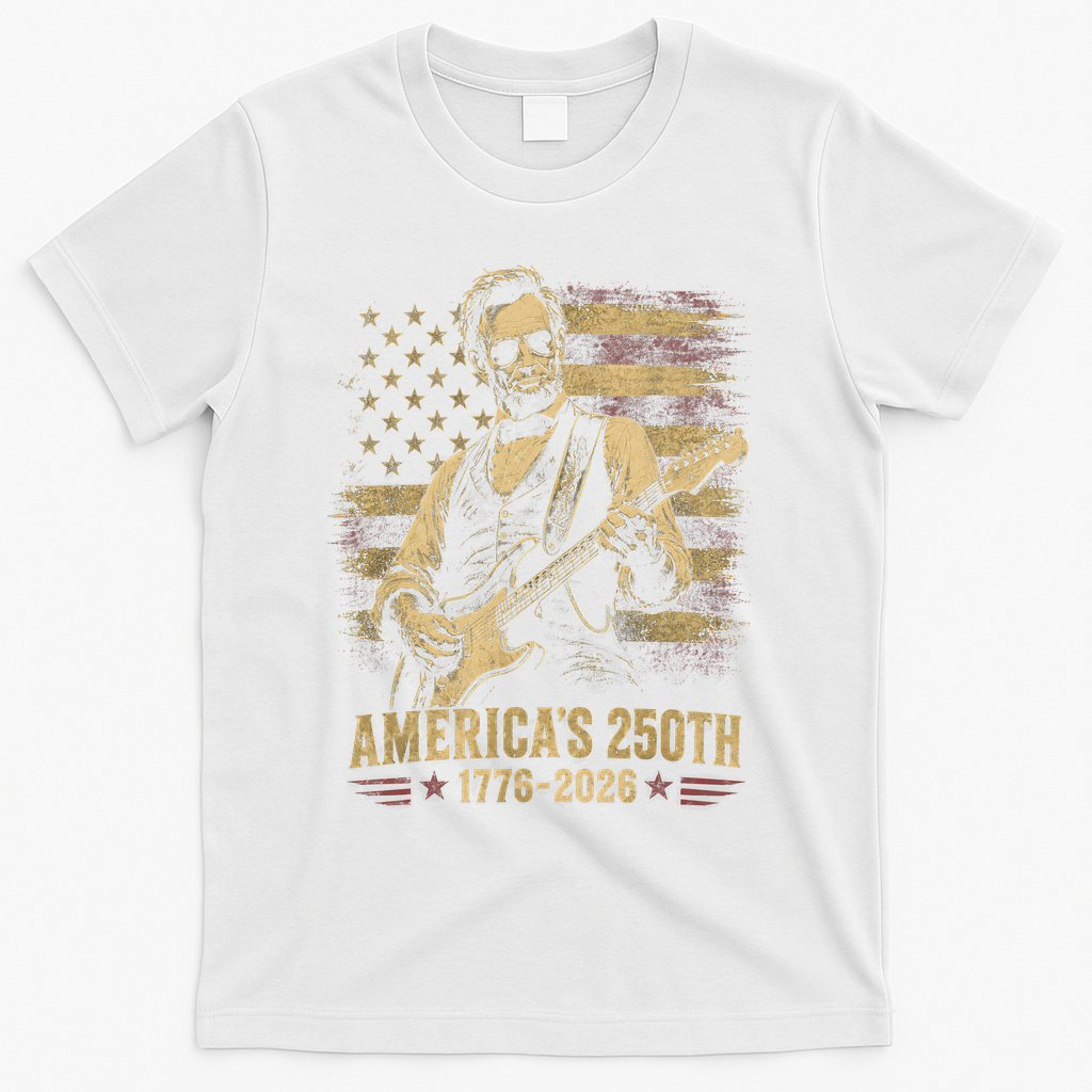 Abraham Lincoln Rocking Out for America's 250th Celebration T-Shirt - White