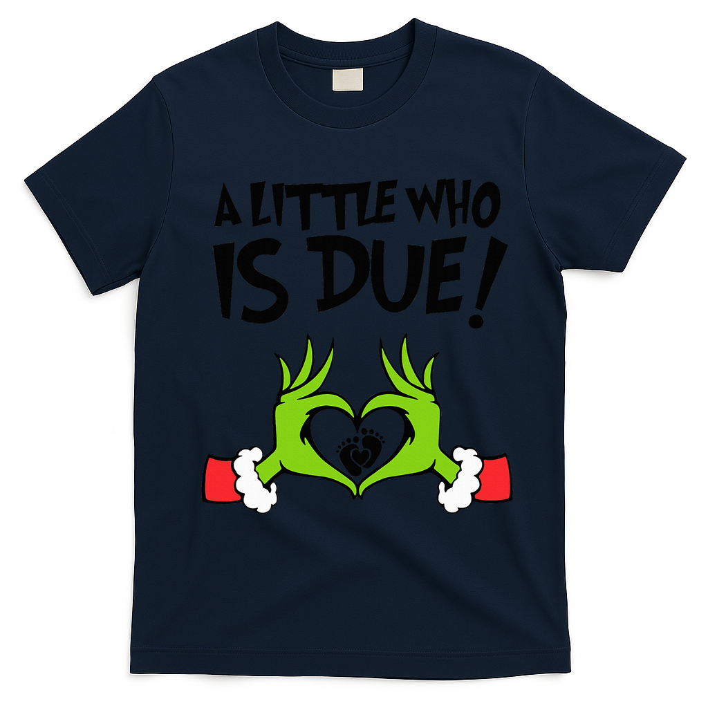 A Little Who Is Due Christmas Pregnancy T-Shirt - Navy Blue
