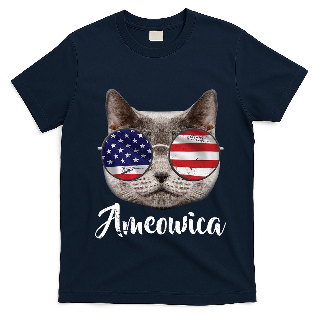 Ameowica America USA Cat Sunglasses Flag T-Shirt
