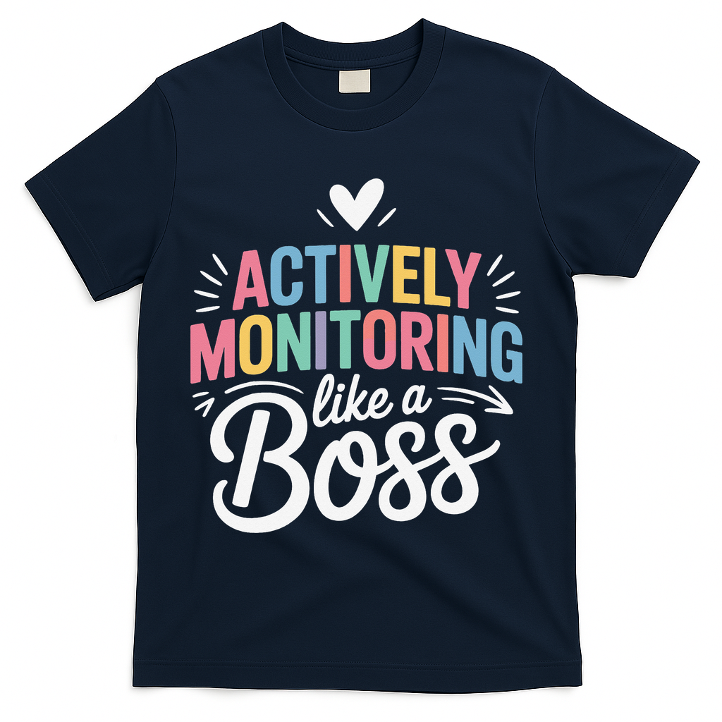 Actively Monitoring Like A Boss Test Day Testing Teacher T-Shirt - Navy