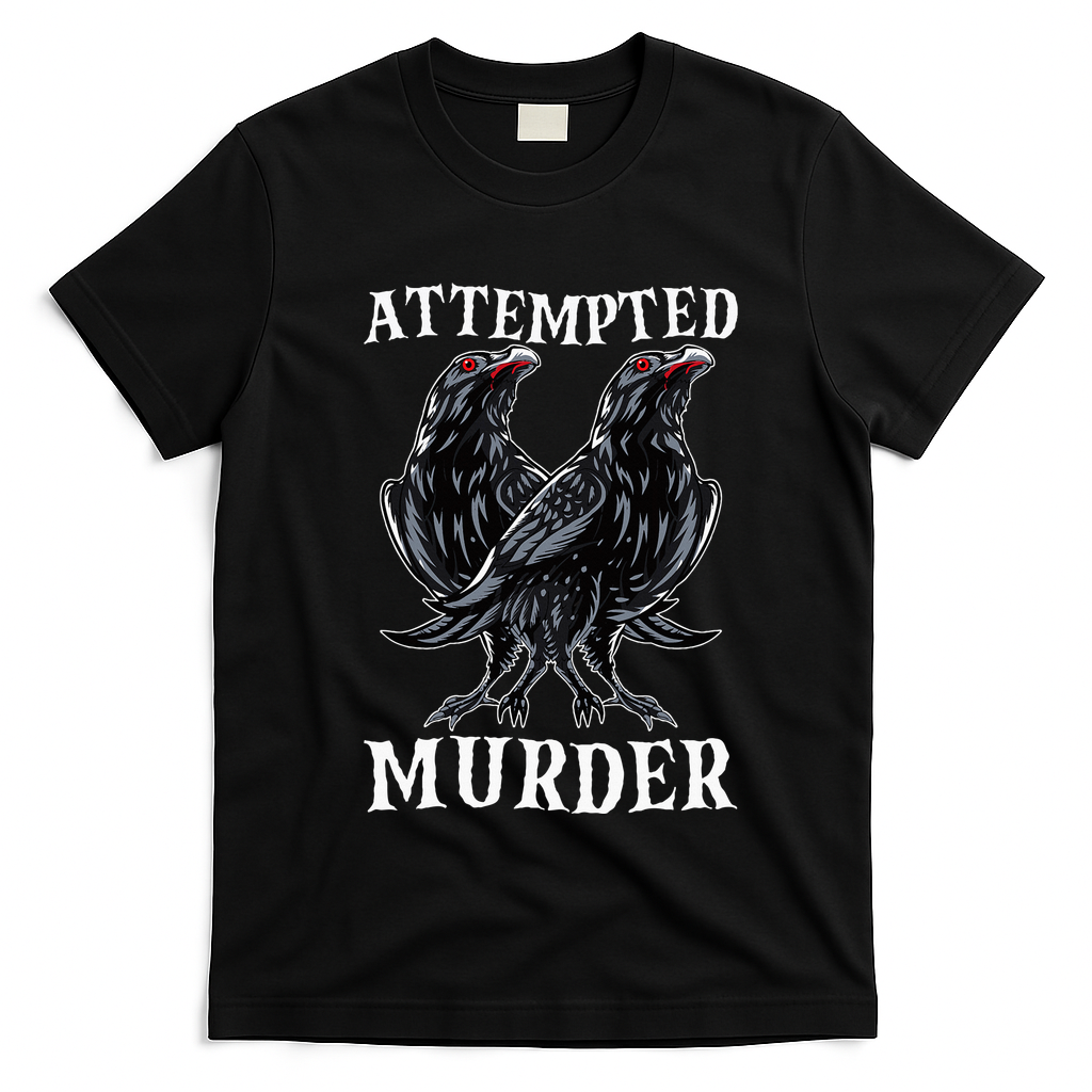 Attempted Murder Two Crows Birds Spooky Crows Pun T-Shirt - Black