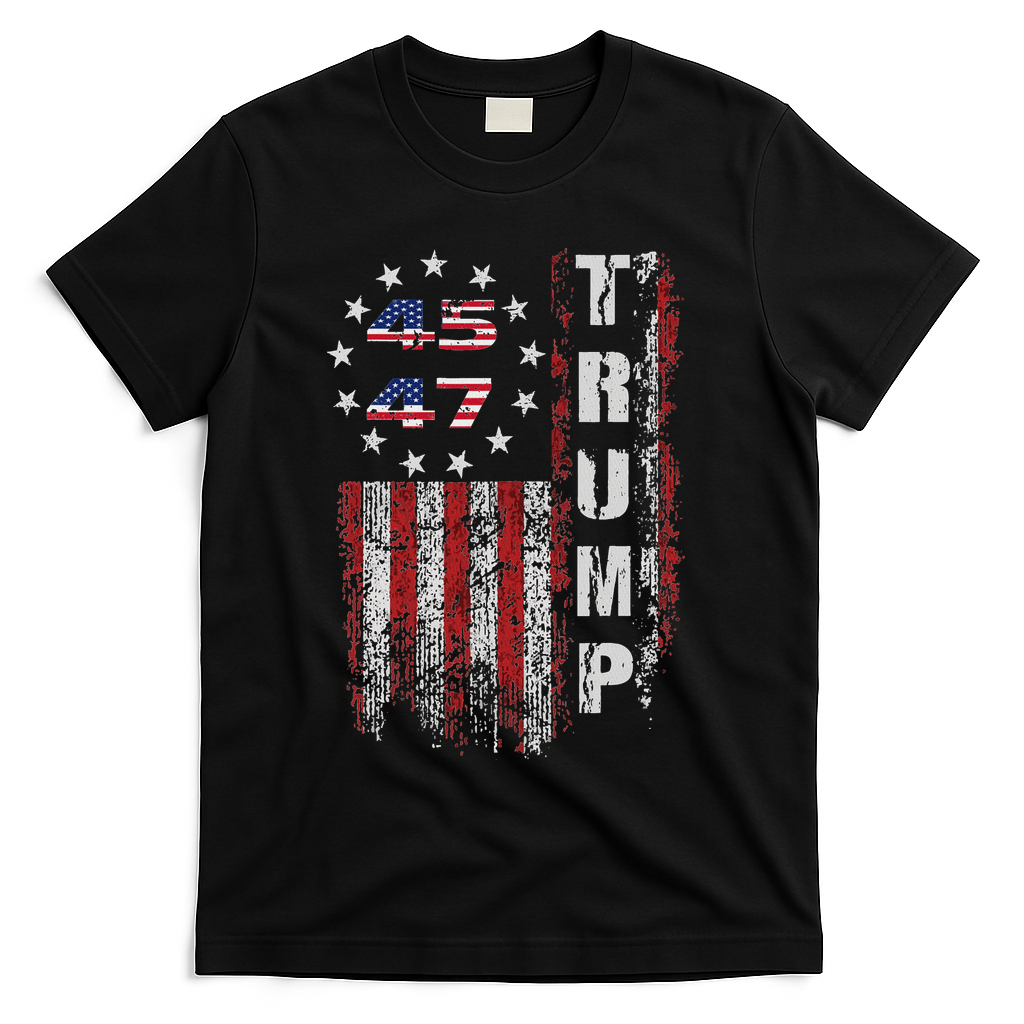 American Made Trump Merchandise Flag Trump 45 47 T-Shirt - Black