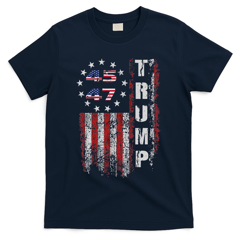 American Made Trump Merchandise Flag Trump 45 47 T-Shirt - Navy