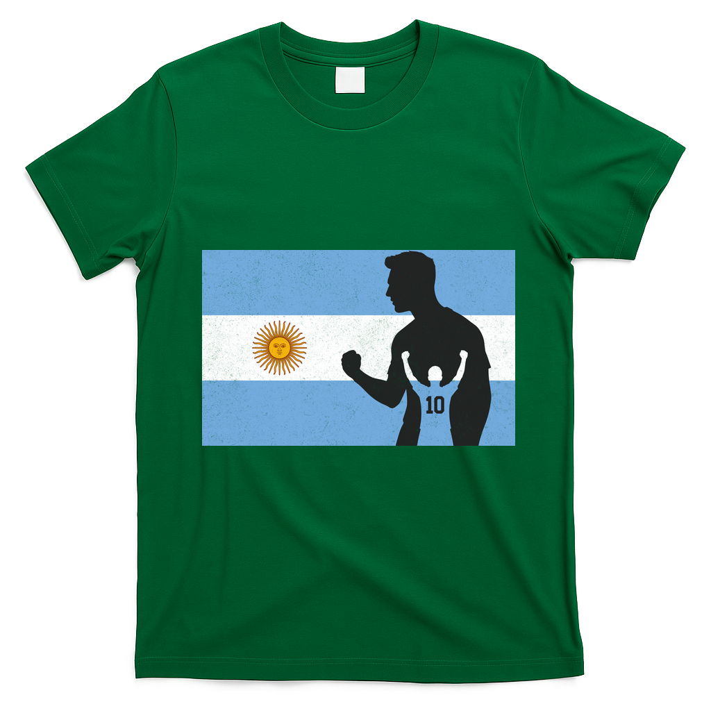 Argentina Number 10 Flag Soccer Player T-Shirt - Irish Green