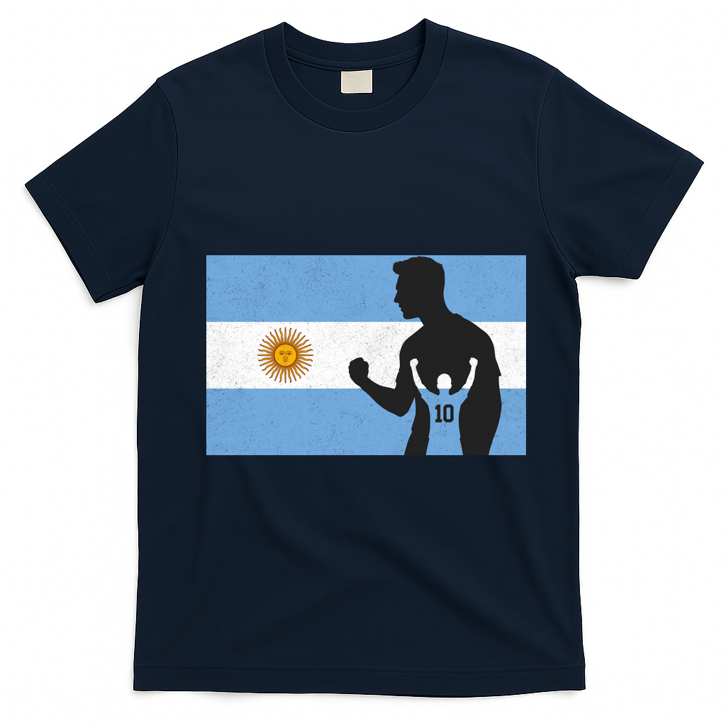 Argentina Number 10 Flag Soccer Player T-Shirt - Navy Blue