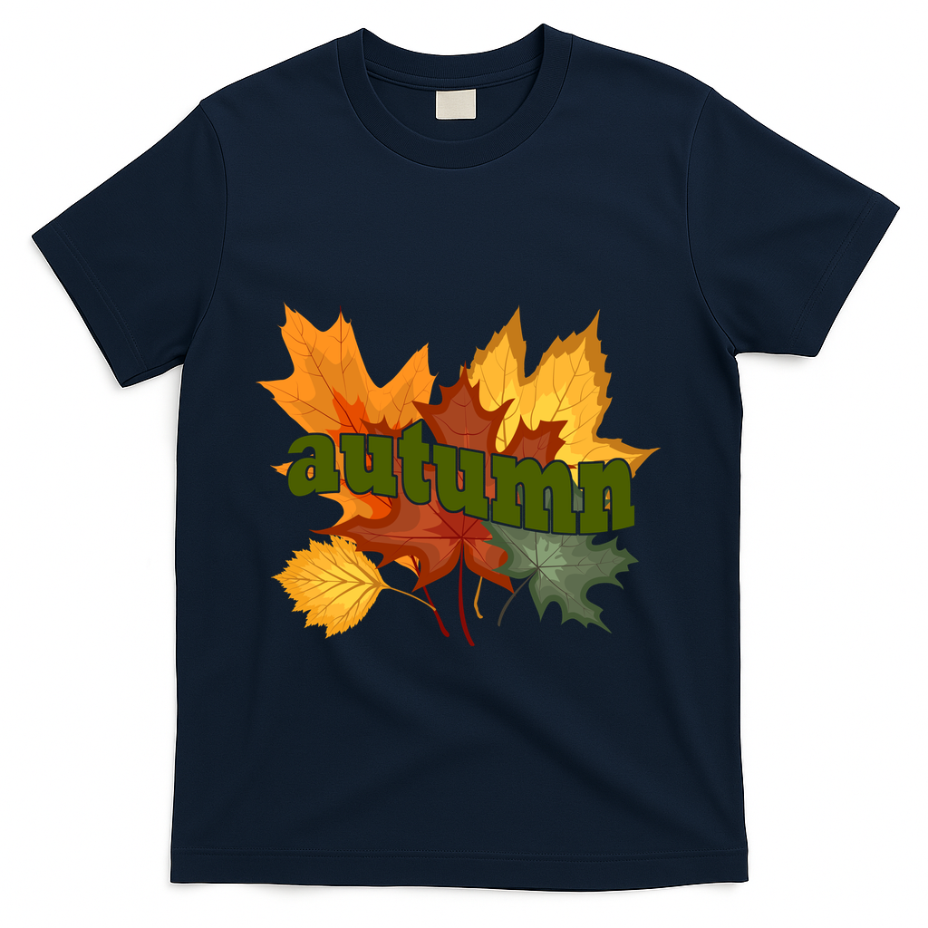 Autumn Nature Leaves T-Shirt - Navy