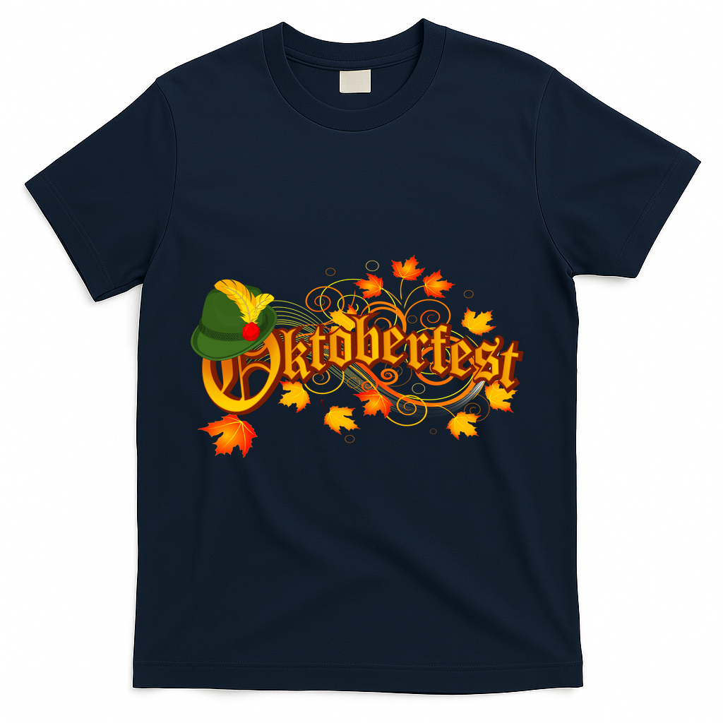 Autumn Oktoberfest Fall Leaves T-Shirt - Navy
