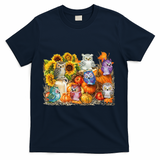 Autumn Owl Sunflower Pumpkin Halloween Costume T-Shirt - Navy