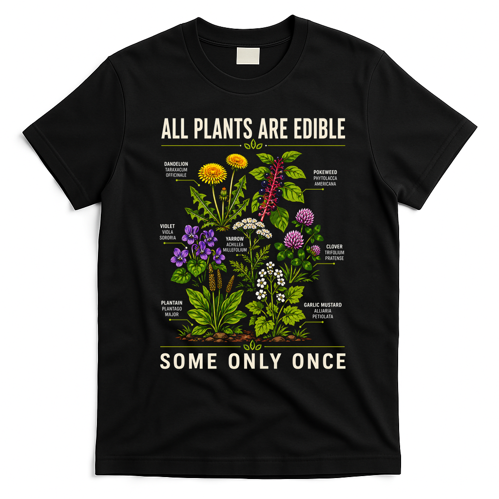 All Plants Are Edible Nature Lover's Botanical Guide T-Shirt - Black