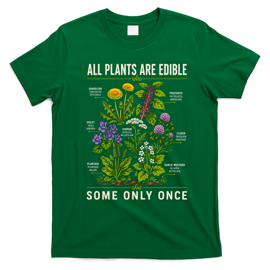 All Plants Are Edible Nature Lover's Botanical Guide T-Shirt - Irish Green