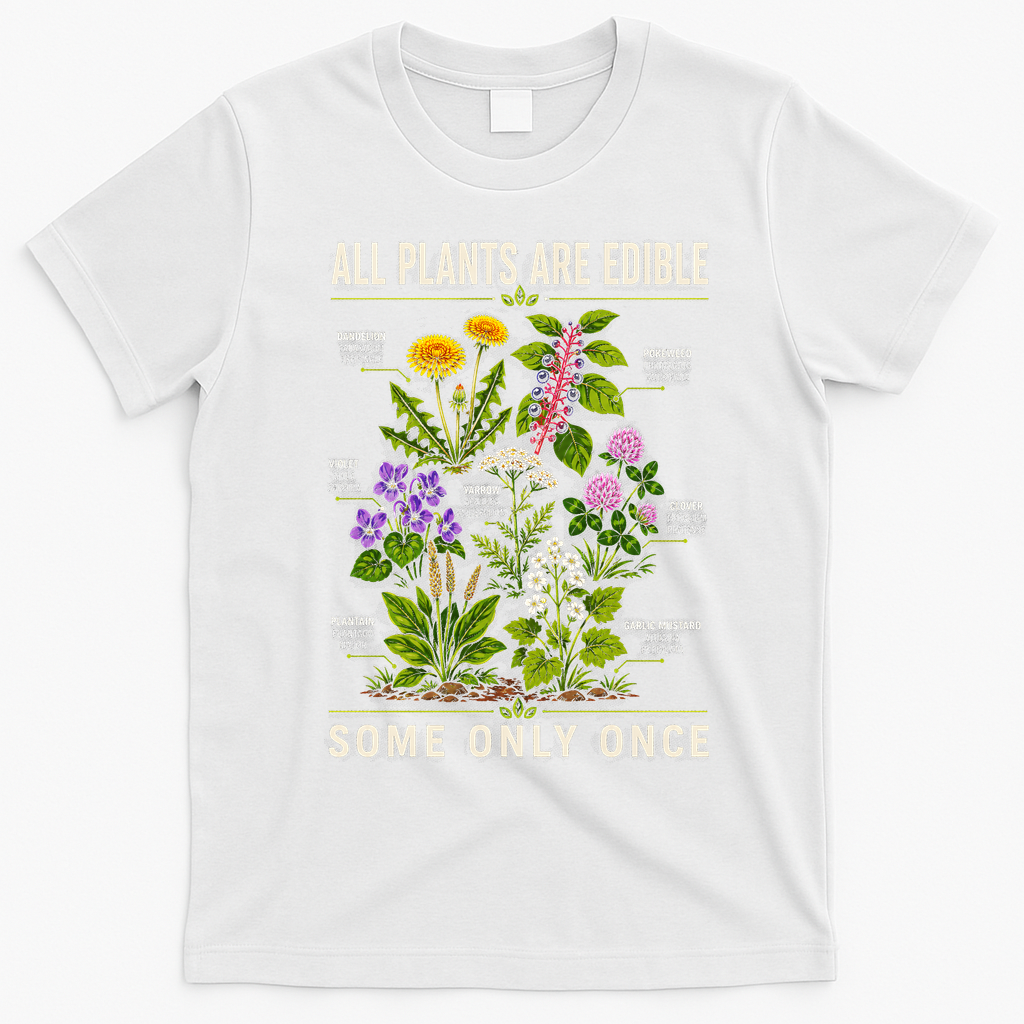 All Plants Are Edible Nature Lover's Botanical Guide T-Shirt - White