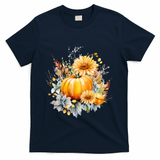 Autumn Pumpkin Cute Floral Halloween T-Shirt - Navy