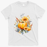 Autumn Pumpkin Cute Floral Halloween T-Shirt - White