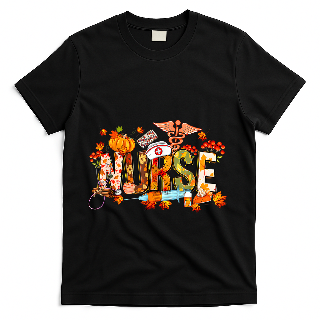Autumn Pumpkin Fall Nurse Life Thanksgiving Nurseautumn Pumpkin Fall Nurse Life T-Shirt - Black