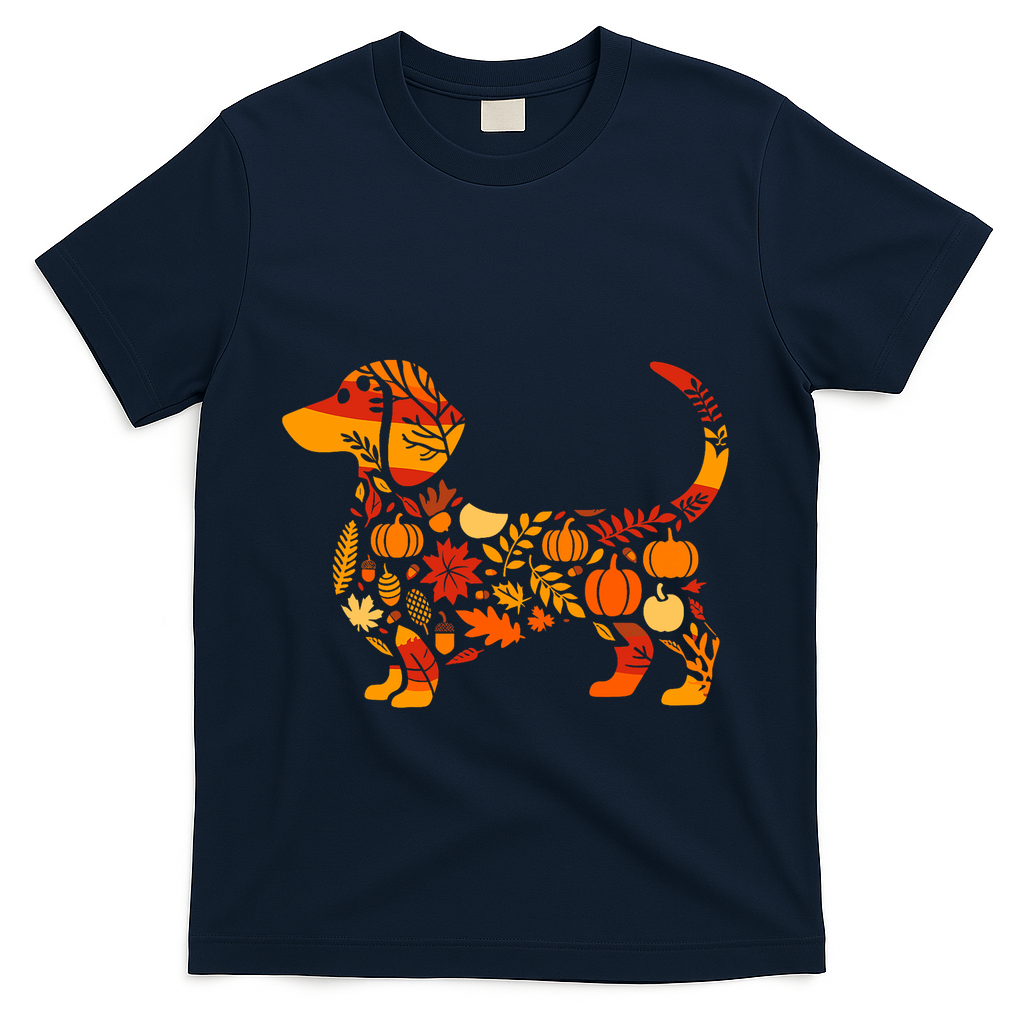 Autumn Pumpkin Fall Dachshund Thanksgiving T-Shirt - Navy