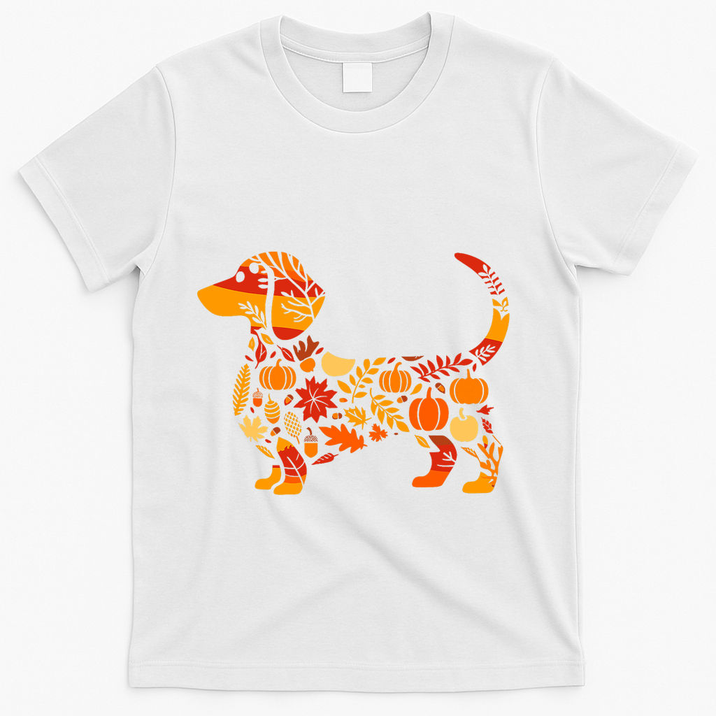 Autumn Pumpkin Fall Dachshund Thanksgiving T-Shirt - White