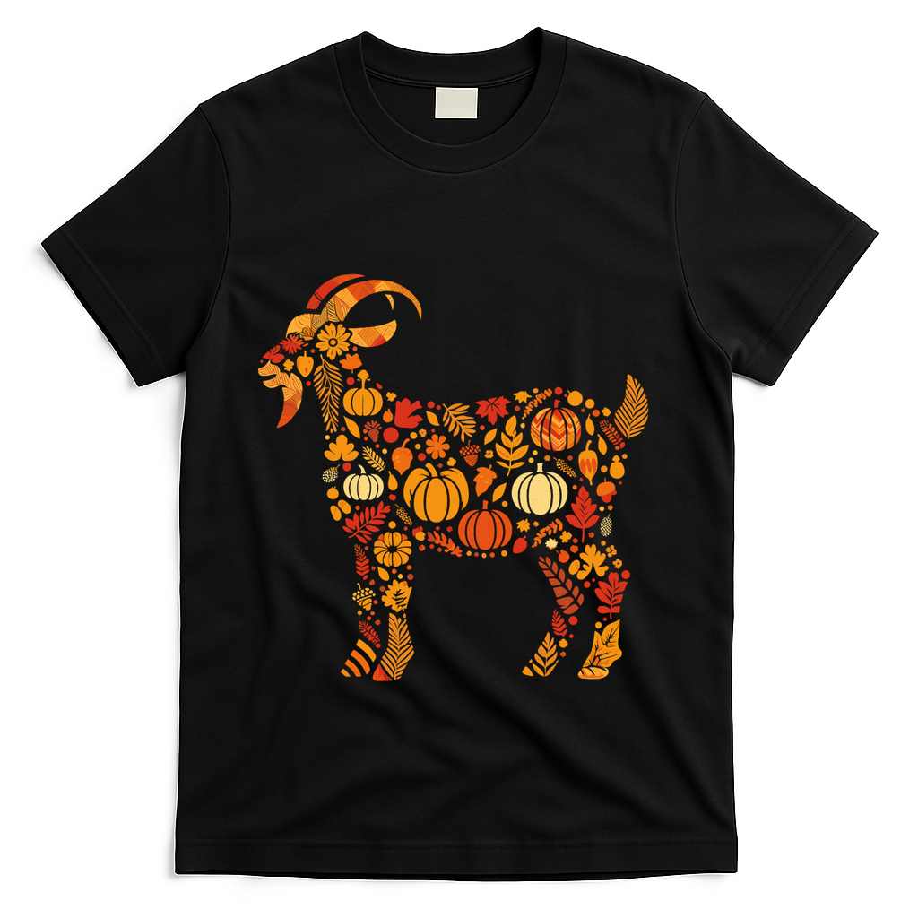Autumn Pumpkin Fall Goat Thanksgiving T-Shirt - Black