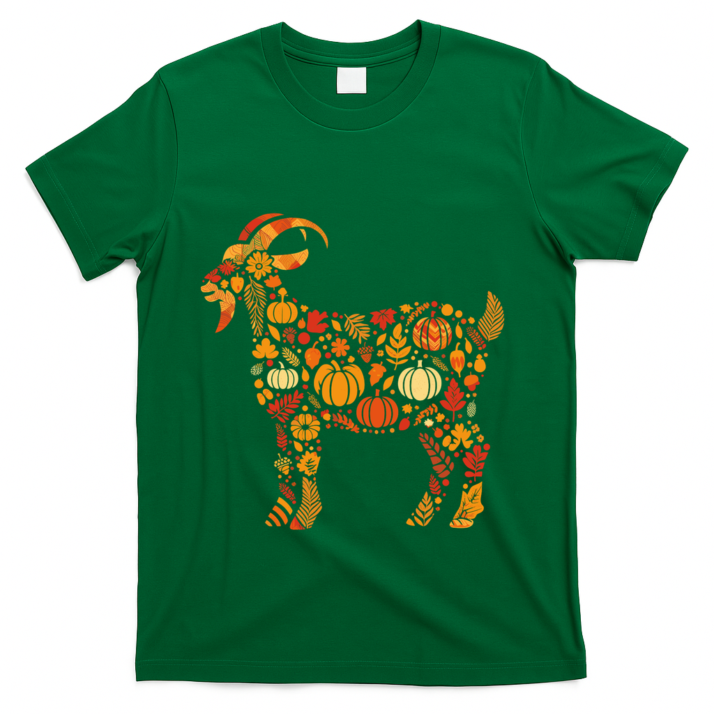 Autumn Pumpkin Fall Goat Thanksgiving T-Shirt - Green