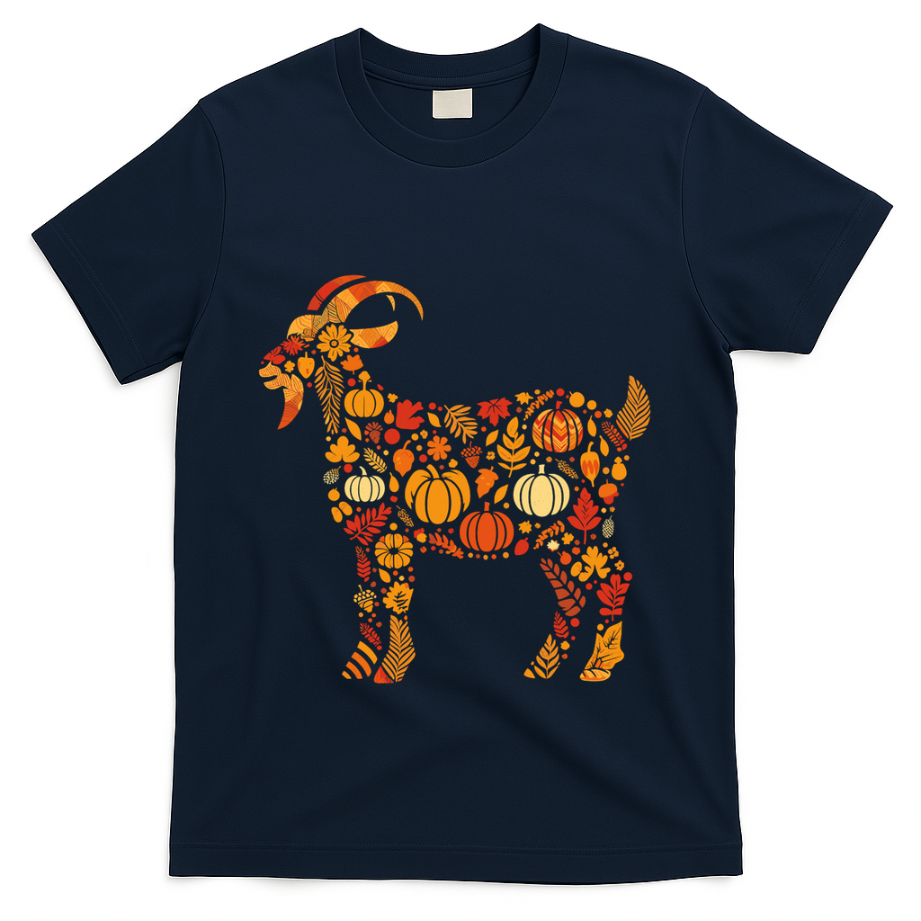 Autumn Pumpkin Fall Goat Thanksgiving T-Shirt - Navy