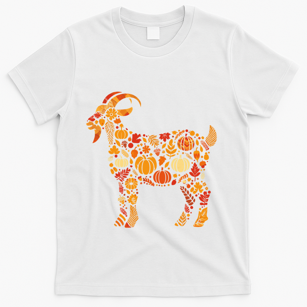 Autumn Pumpkin Fall Goat Thanksgiving T-Shirt - White