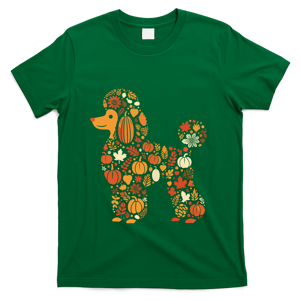Autumn Pumpkin Fall Poodle Thanksgiving Dog T-Shirt - Green