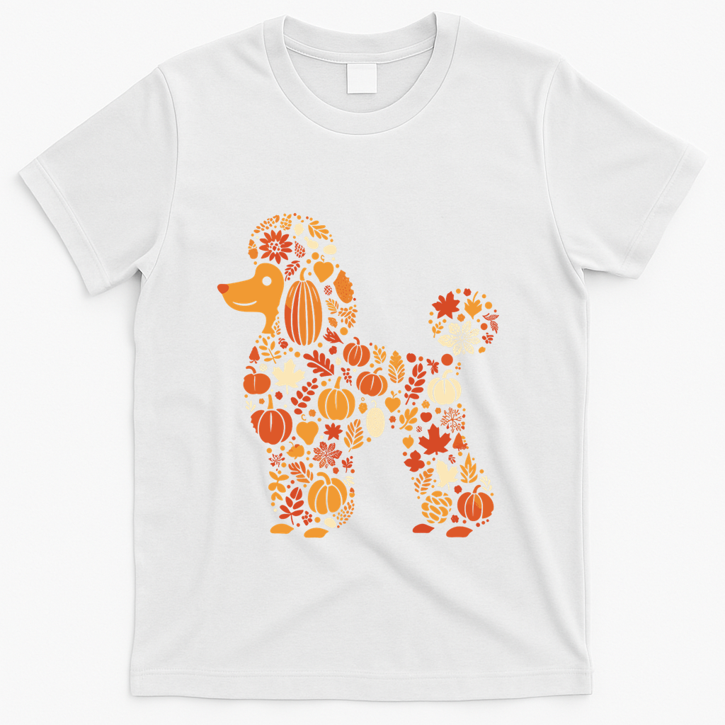 Autumn Pumpkin Fall Poodle Thanksgiving Dog T-Shirt - White