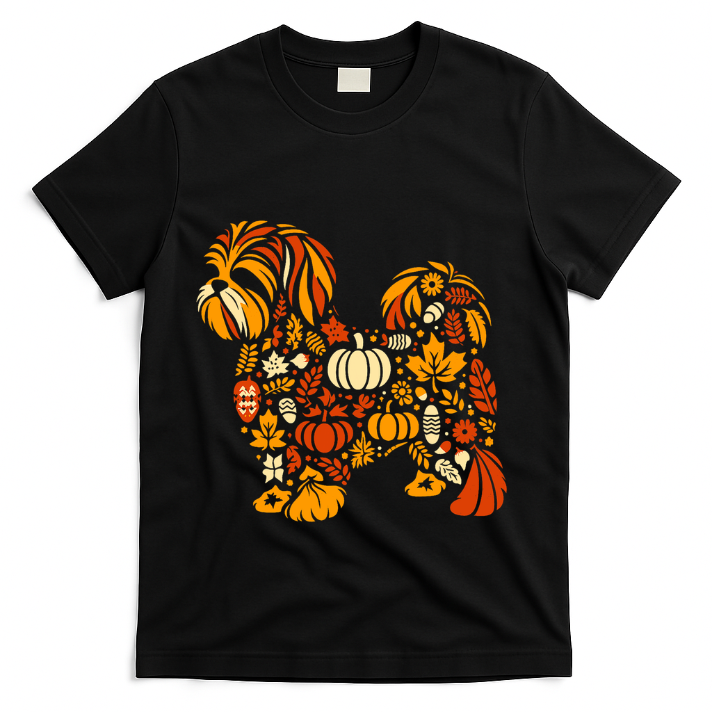 Autumn Pumpkin Fall Shih Tzu Thanksgiving T-Shirt - Black