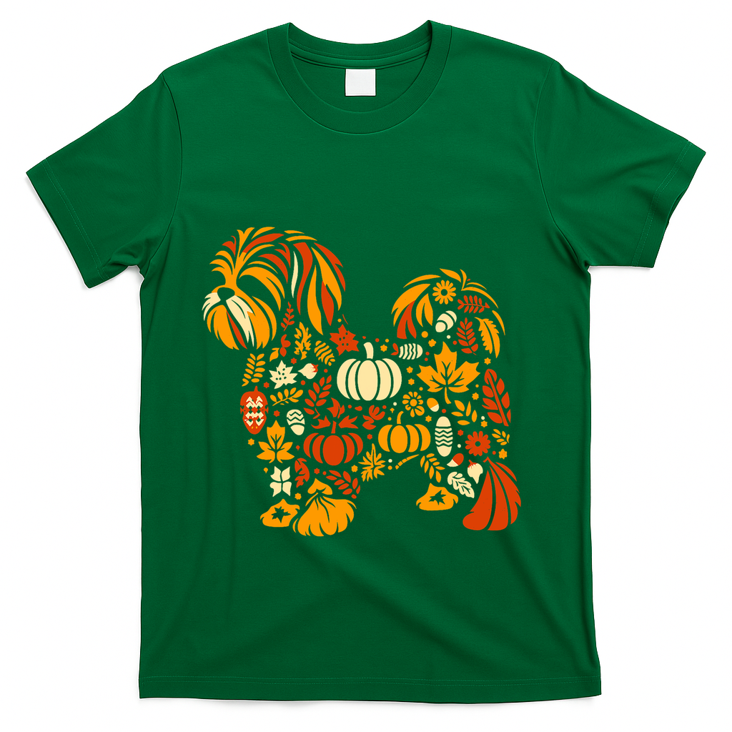 Autumn Pumpkin Fall Shih Tzu Thanksgiving T-Shirt - Green