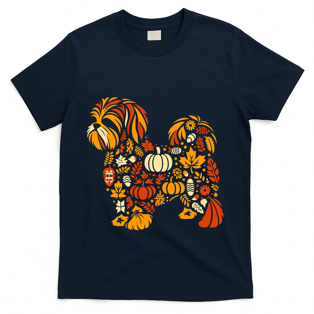 Autumn Pumpkin Fall Shih Tzu Thanksgiving T-Shirt - Navy