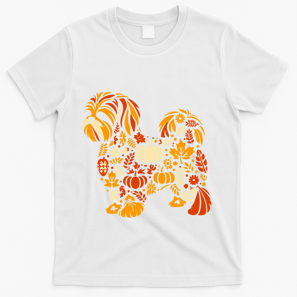 Autumn Pumpkin Fall Shih Tzu Thanksgiving T-Shirt - White