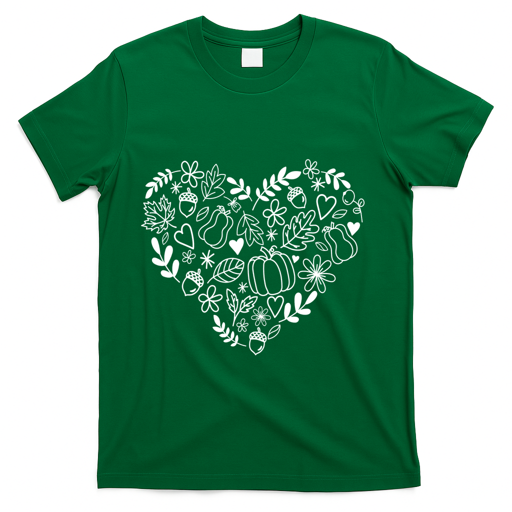 Autumn Pumpkin Fall Lover Heart Gift T-Shirt - Green