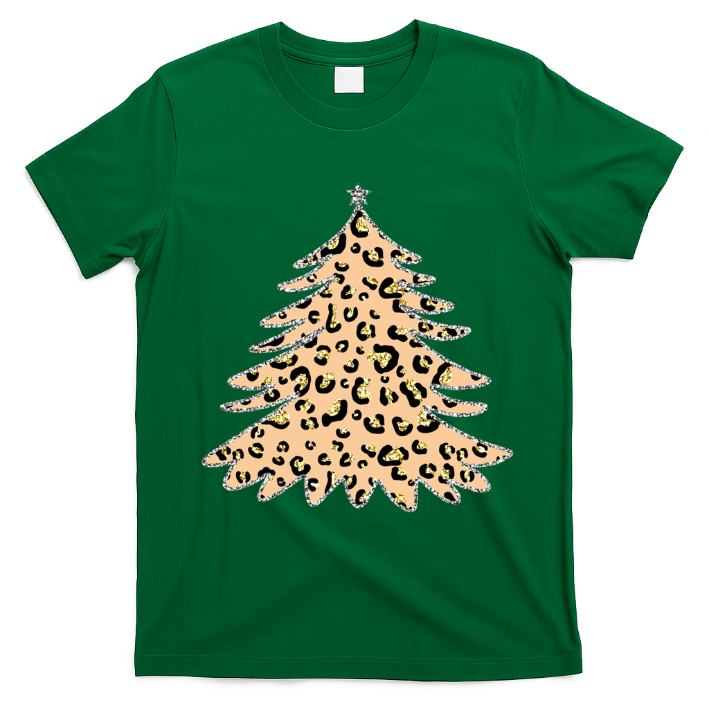 Animal Print Minimalist Christmas Tree T-Shirt - Irish Green