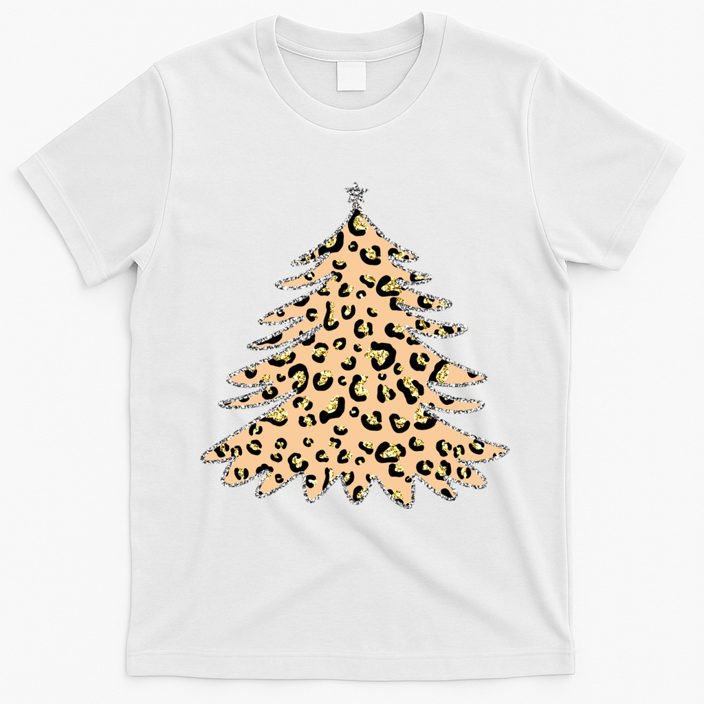 Animal Print Minimalist Christmas Tree T-Shirt - White