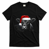 Angus Rancher Christmas Cow Santa Hat Black T-Shirt - Black