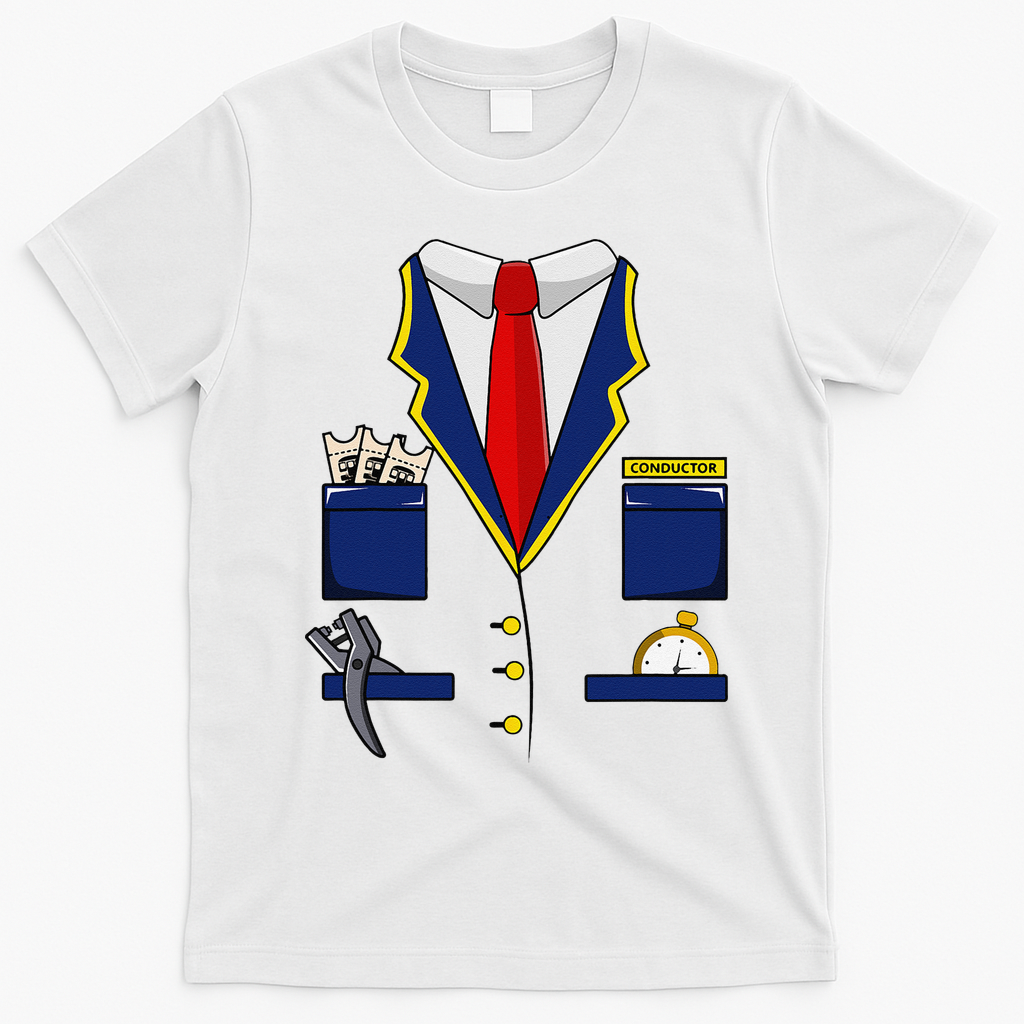 Adult Railroad Halloween Train Conductor Costume T-Shirt - White