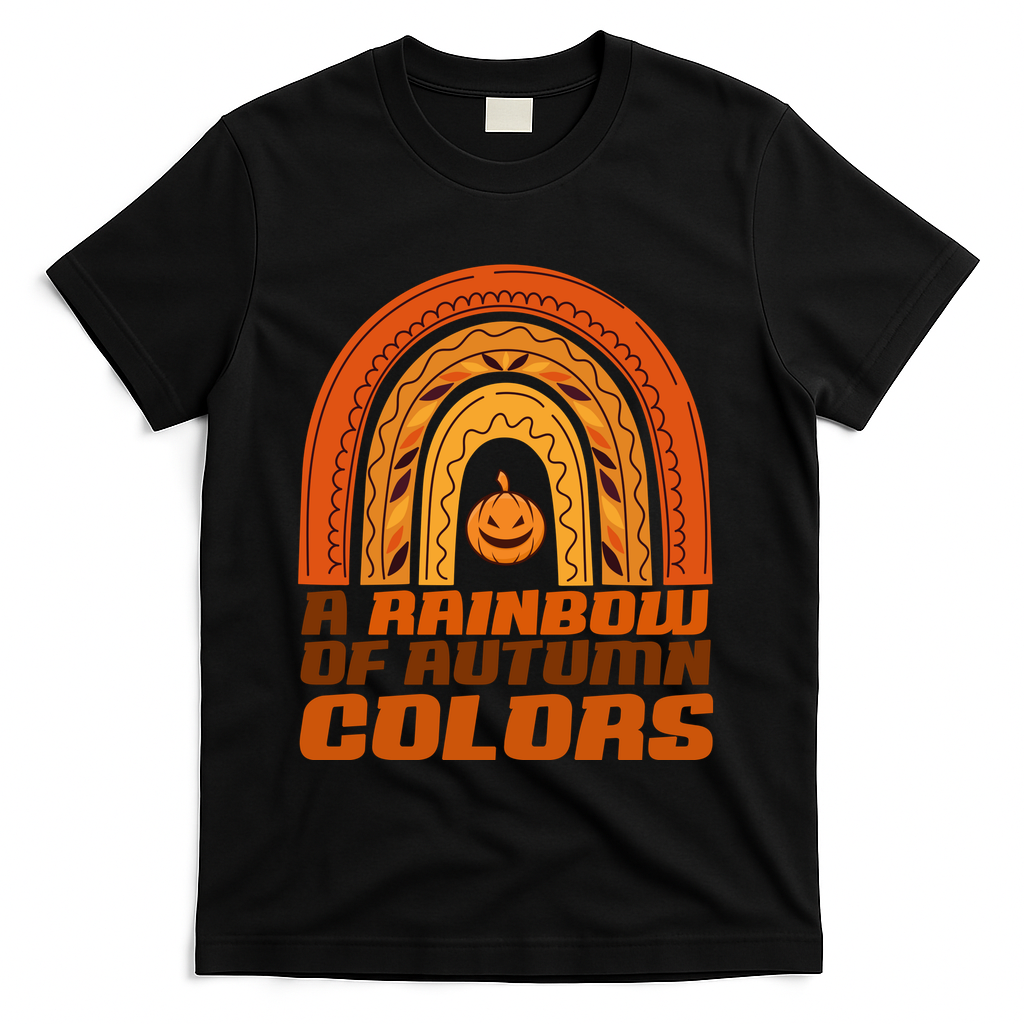 A Rainbow Of Autumn Colors Halloween Pumpkin T-Shirt - Black