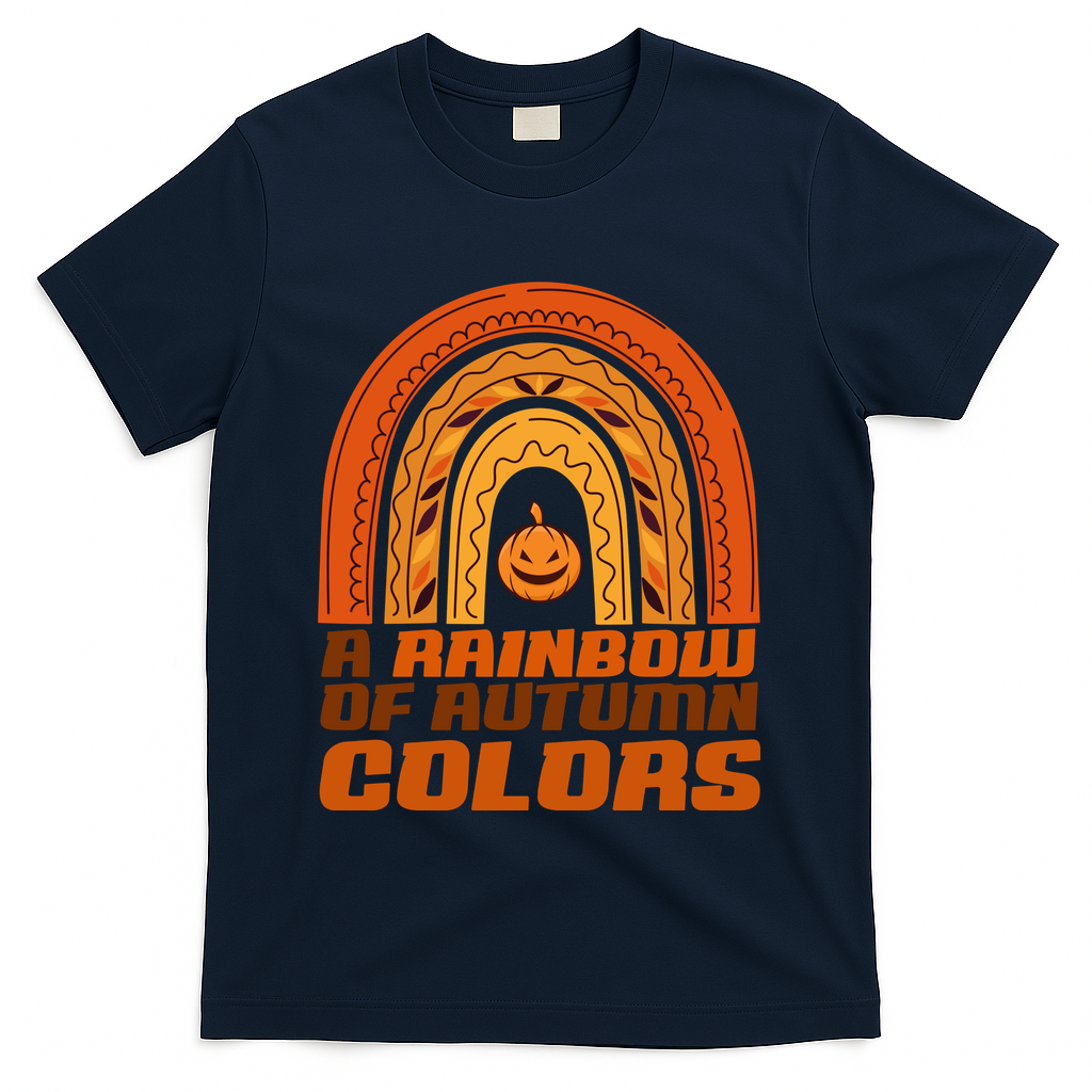 A Rainbow Of Autumn Colors Halloween Pumpkin T-Shirt - Navy