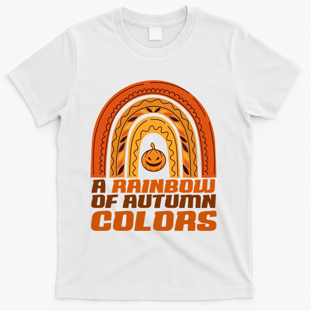 A Rainbow Of Autumn Colors Halloween Pumpkin T-Shirt - White