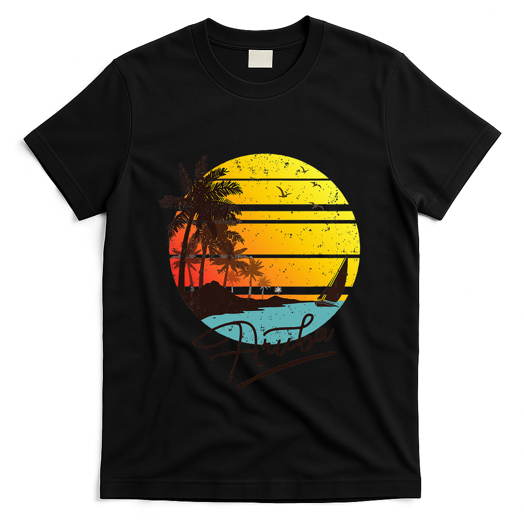 Aruba Retro Summer Tropical Beach T-Shirt - Black
