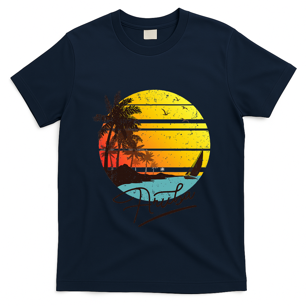 Aruba Retro Summer Tropical Beach T-Shirt - Navy