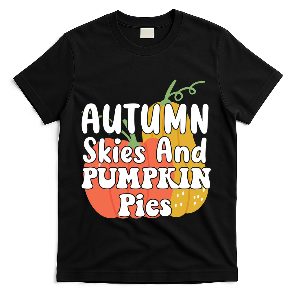 Autumn Skies And Pumpkin Pies Cute T-Shirt - Black