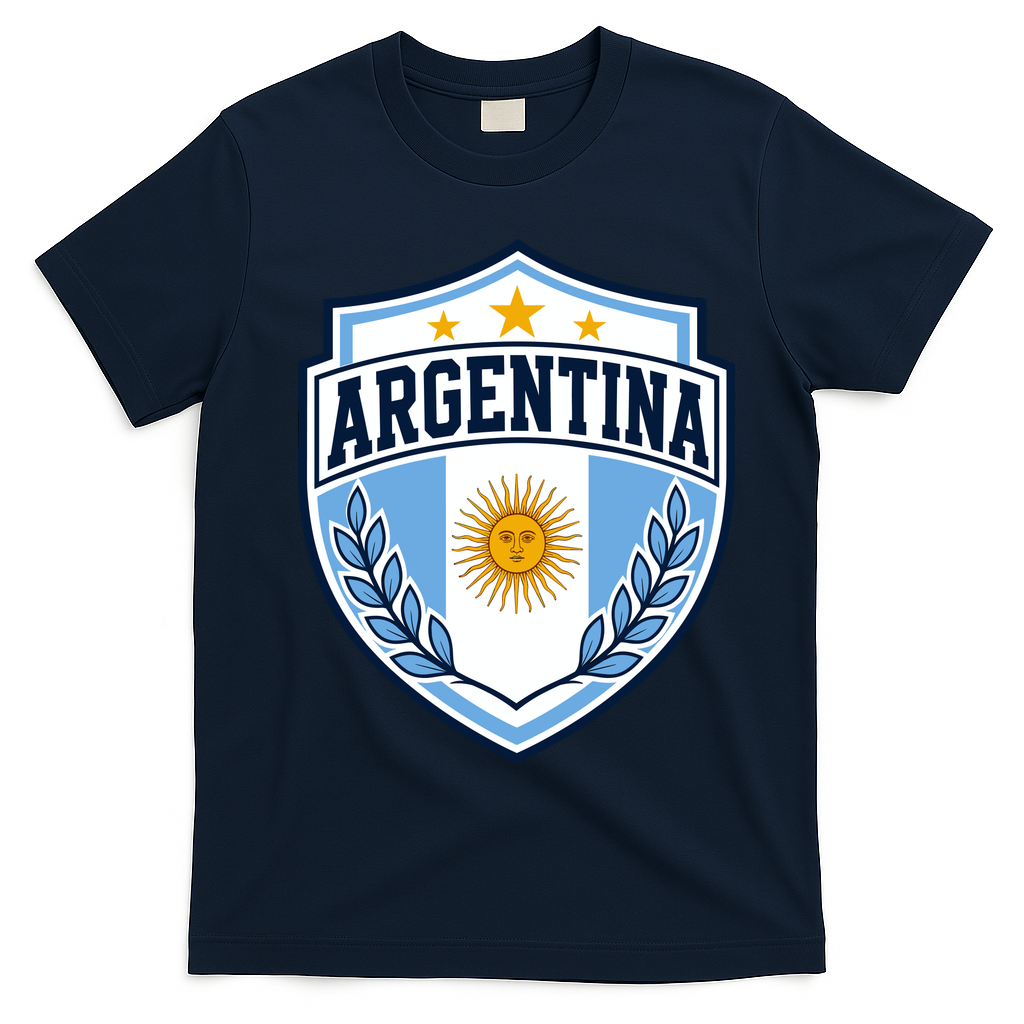 Argentina Soccer Crest Sun Stars For Fans T-Shirt - Navy Blue