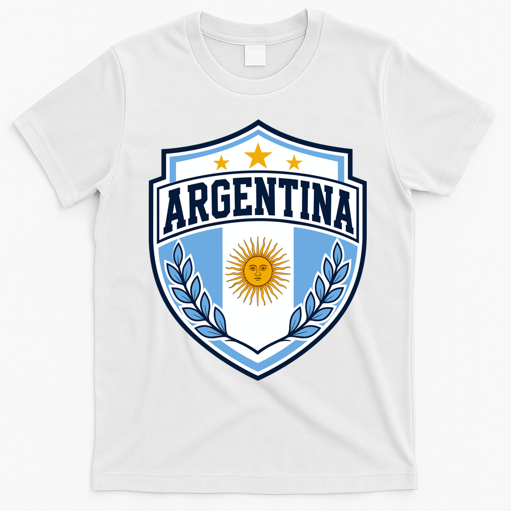 Argentina Soccer Crest Sun Stars For Fans T-Shirt - White