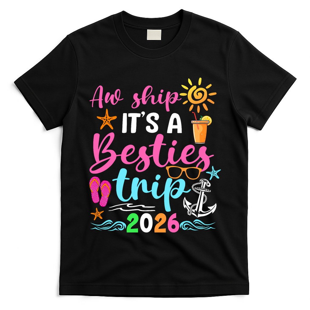 Aw Ship Its A Besties Trip 2026 Sun T-Shirt